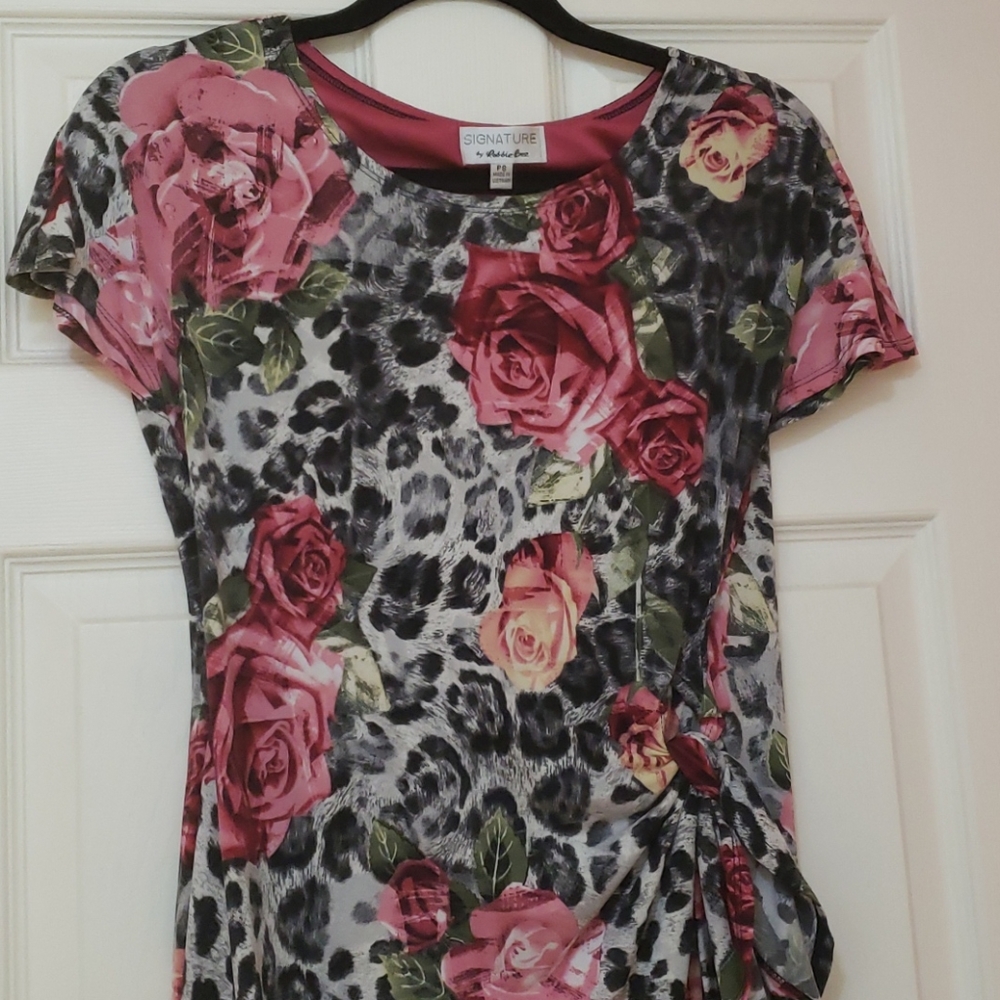 Signature by Robbie Bee Floral/Cheetah Wrap Dress